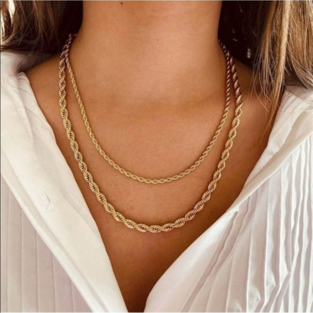Free People Layered Gold Twisted Rope Chain Necklace Set
